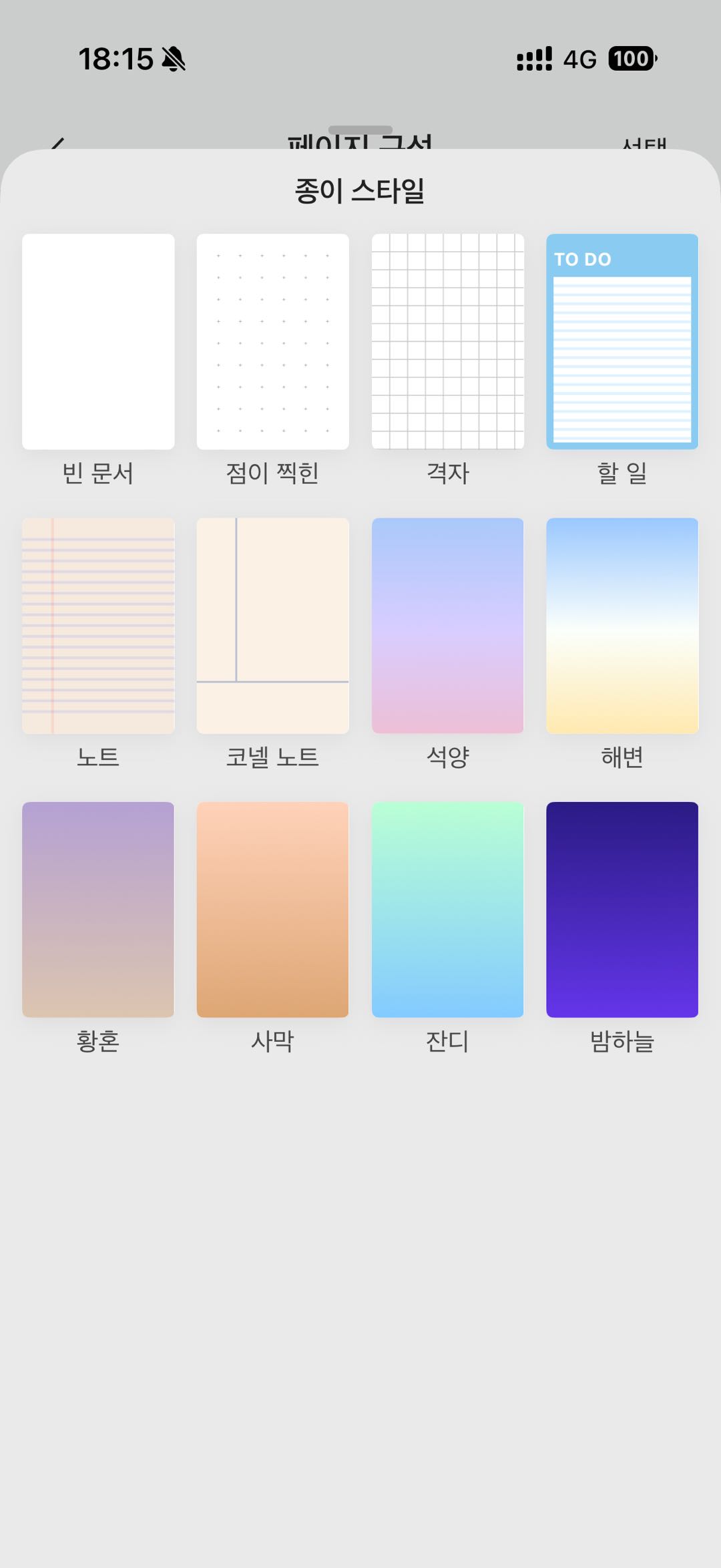 빈 페이지 선택