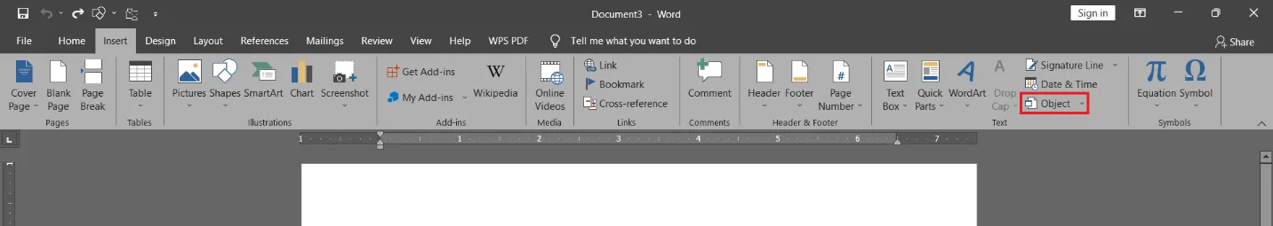 insérer un objet dans Word