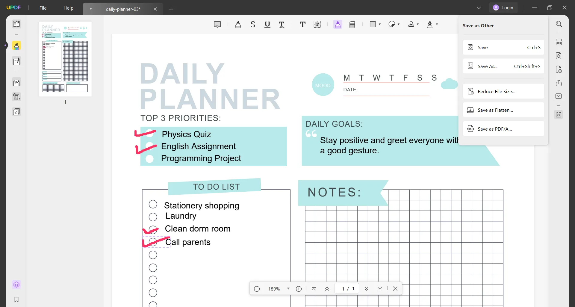 electronic planner annotate planner