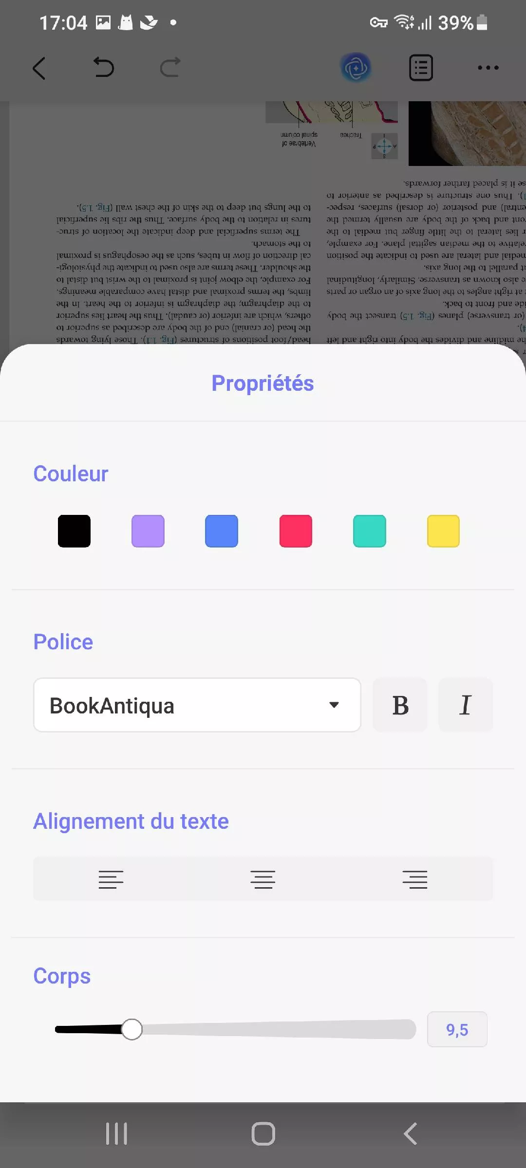Sélectionner le texte à éditer