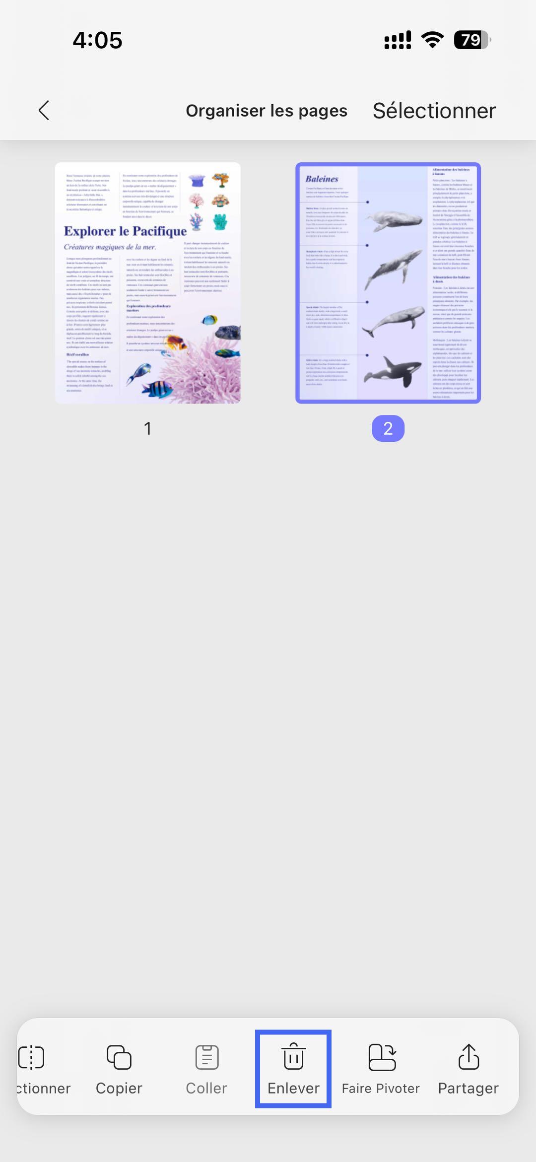 enlever les pages