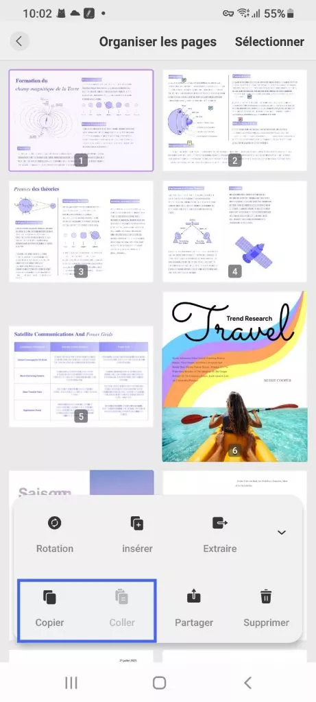 copier et coller des pages Android