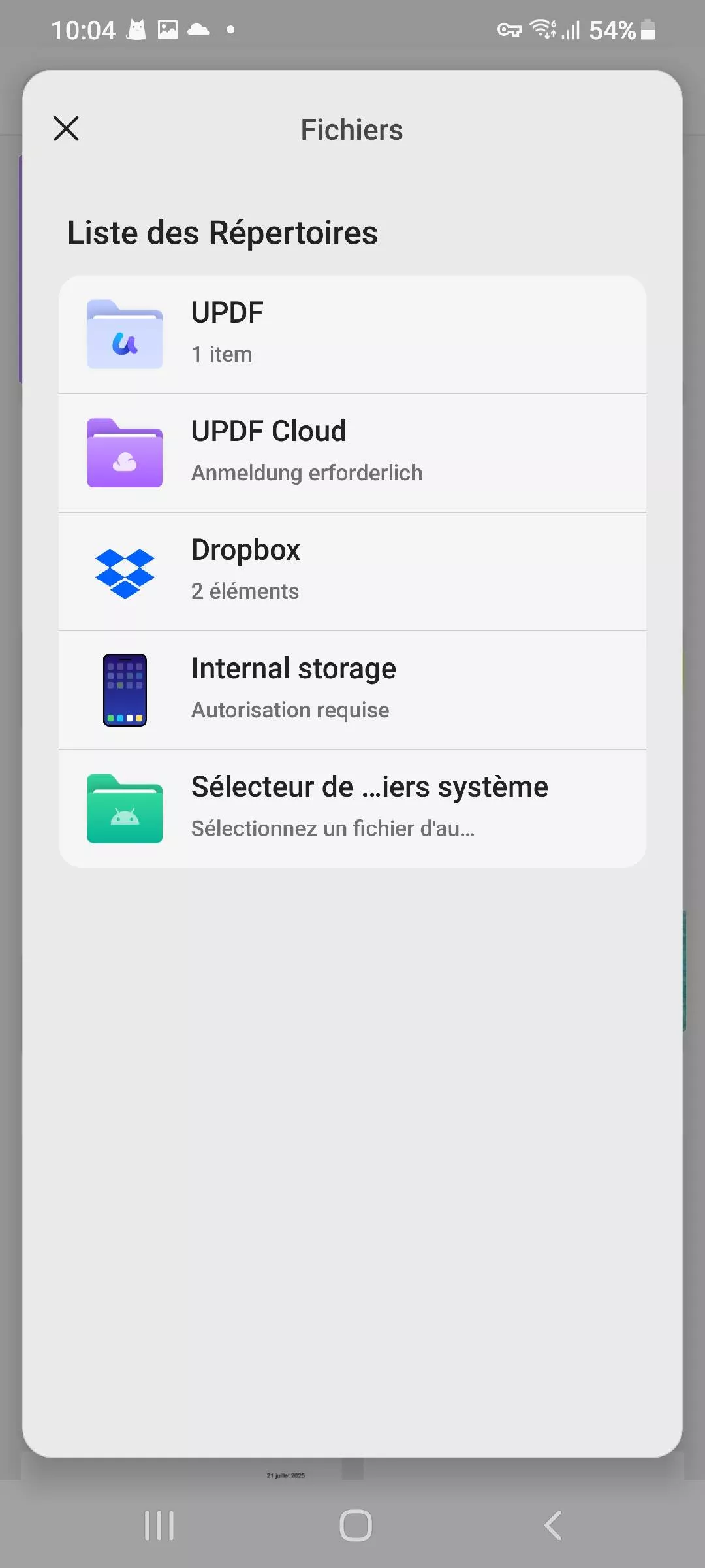 sélectionner le PDF à insérer sur Android