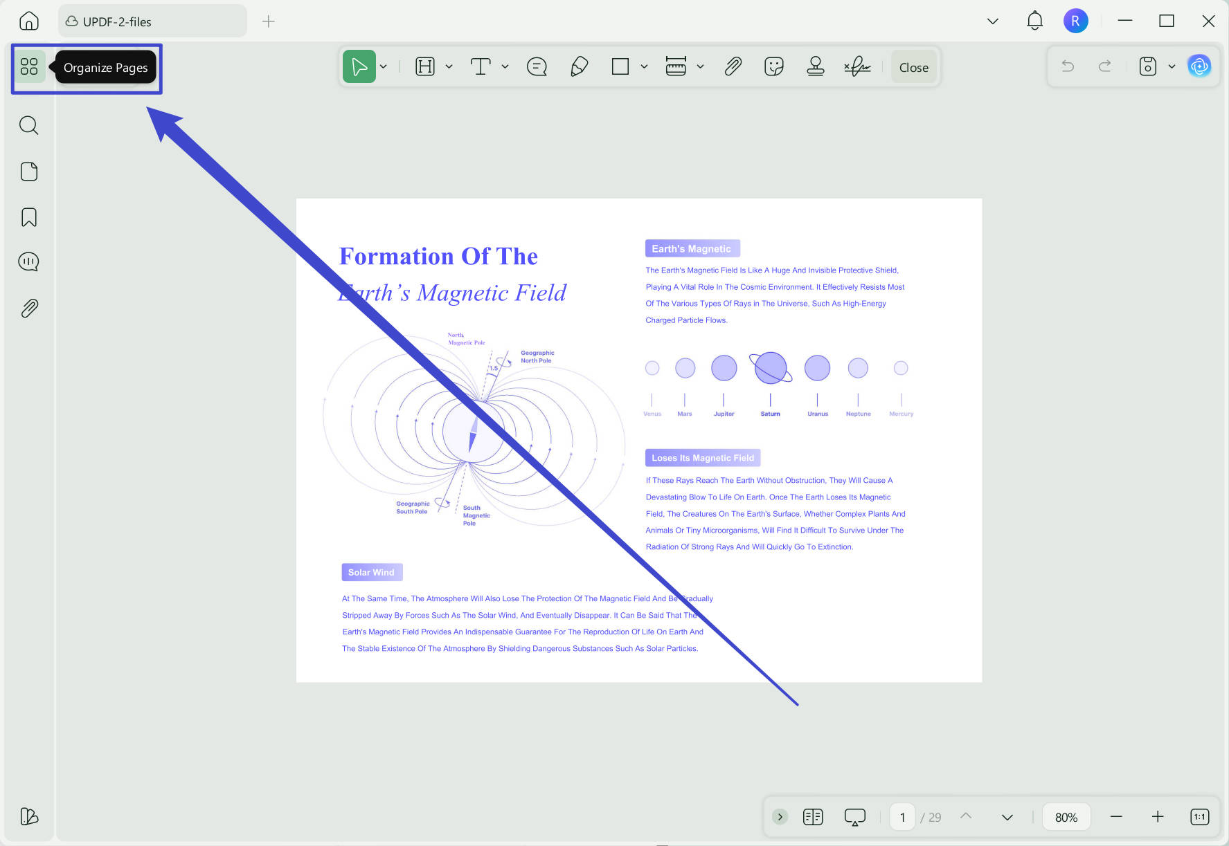 organize pages button updf windows