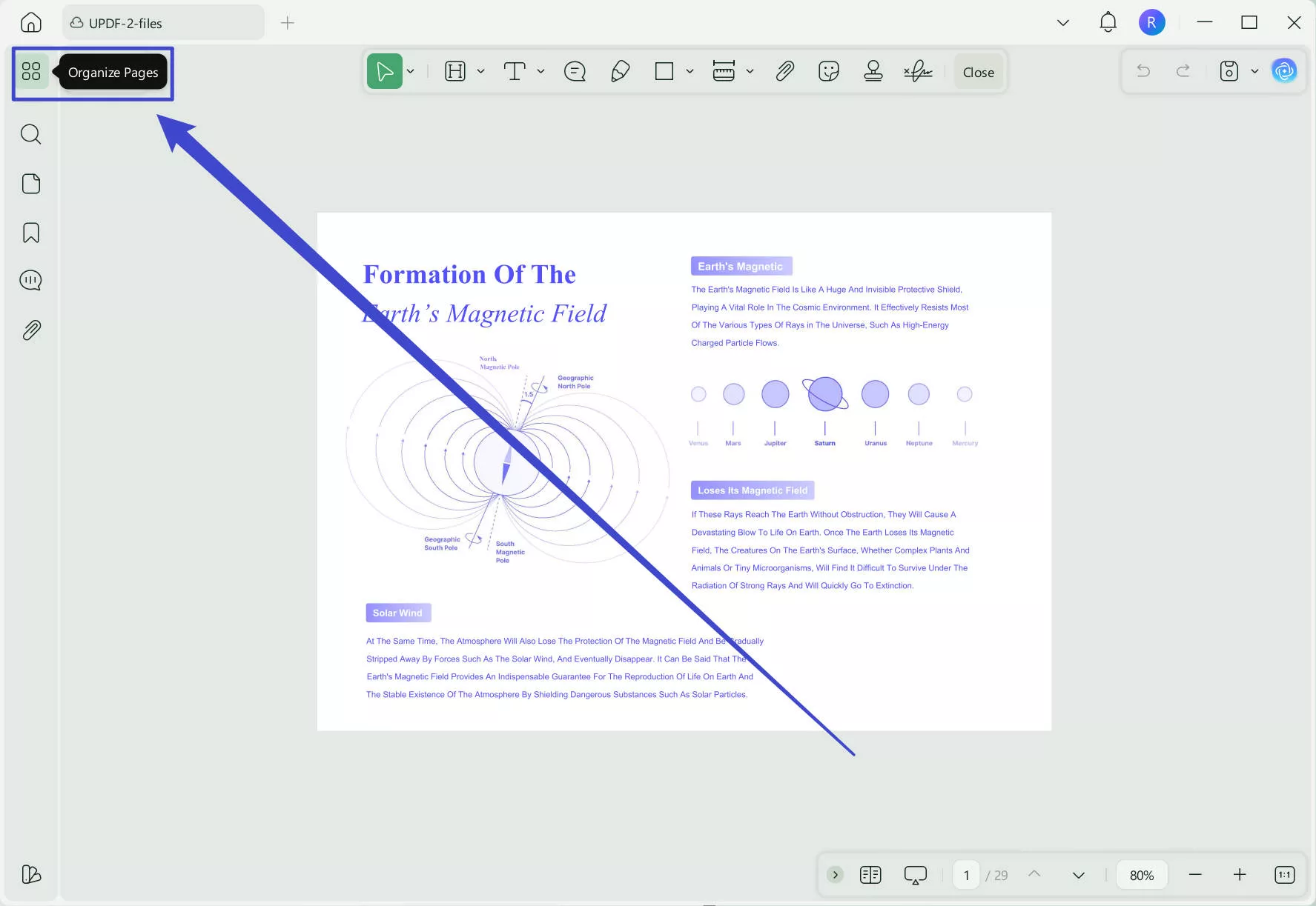 organize pages button updf windows