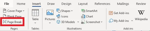 page break in word