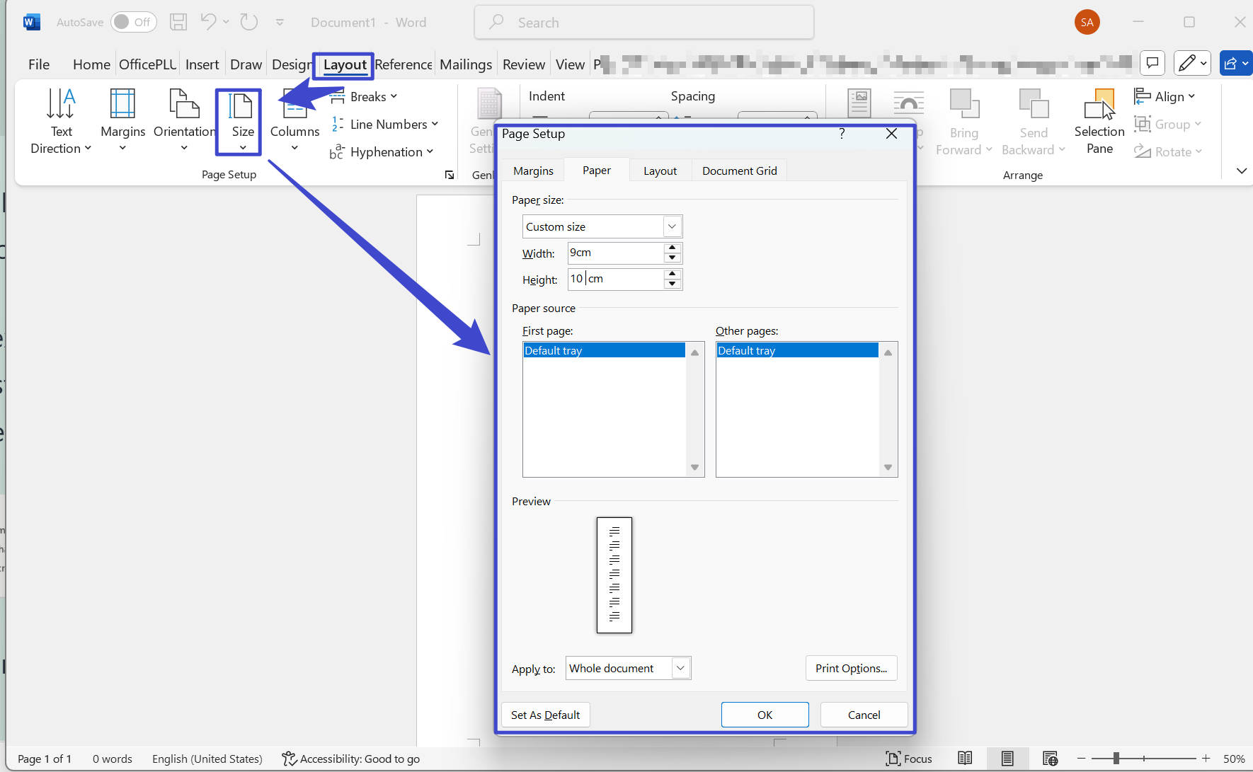 choose the correct page layout you need Word