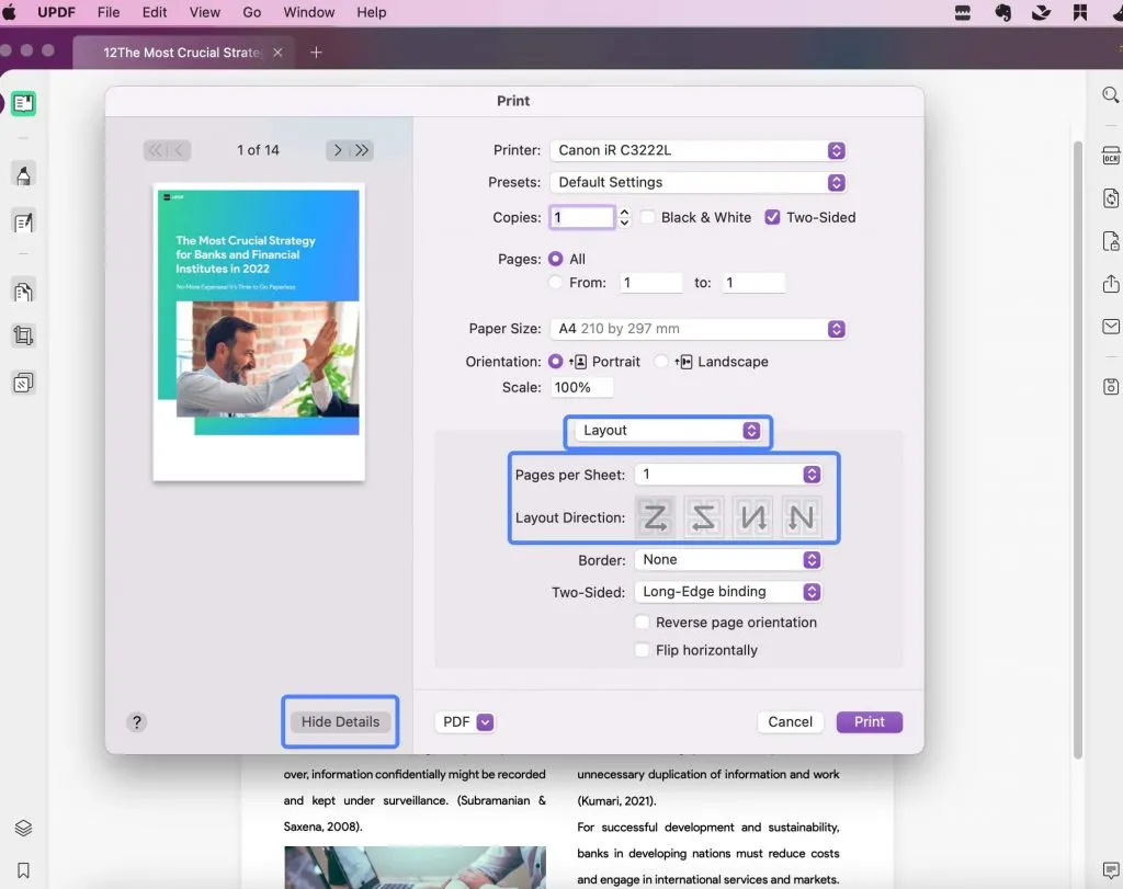 Change pages per sheet for printing on UPDF Mac