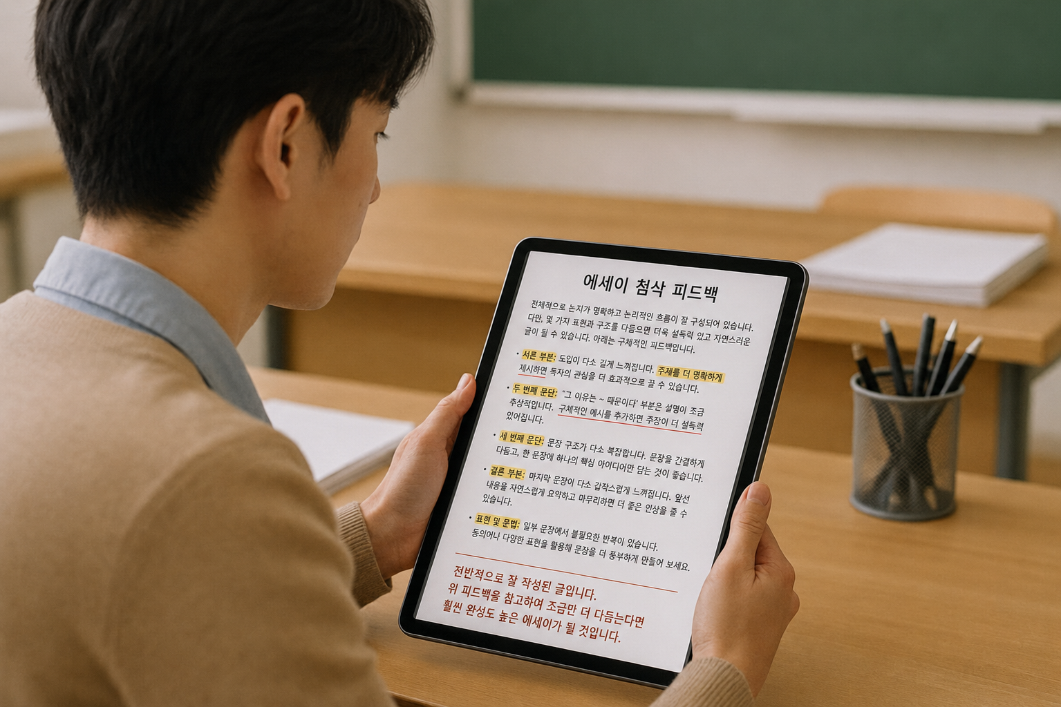 PDF 필기 기능으로 강의 자료를 정리하는 모습