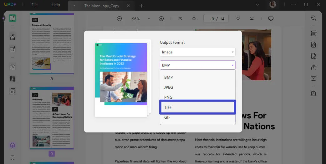 select tiff format to convert pdf to tiff