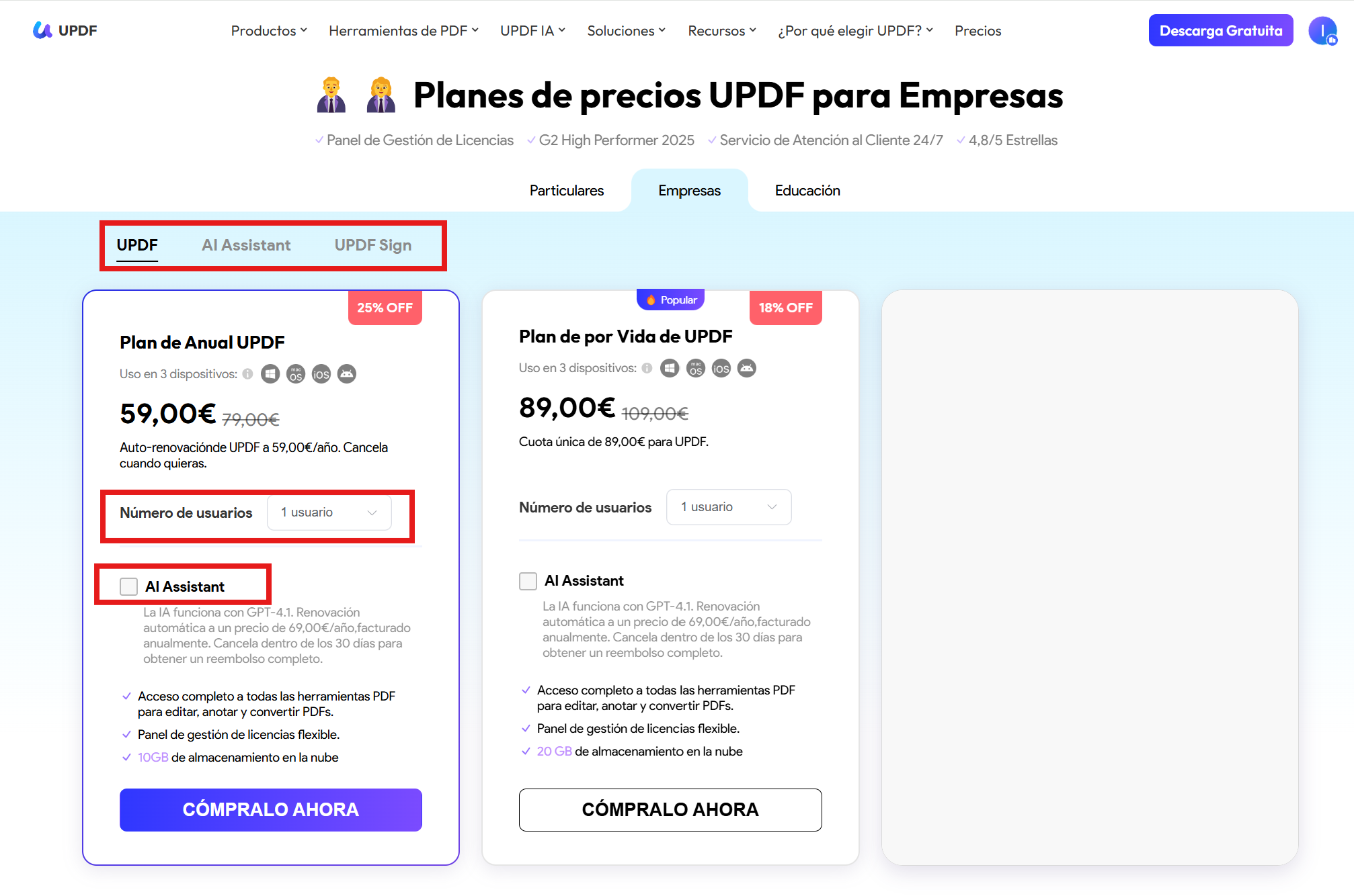 plan para empresas precio