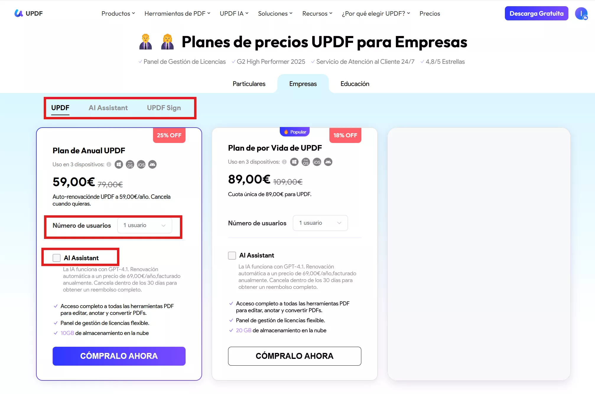 plan para empresas precio