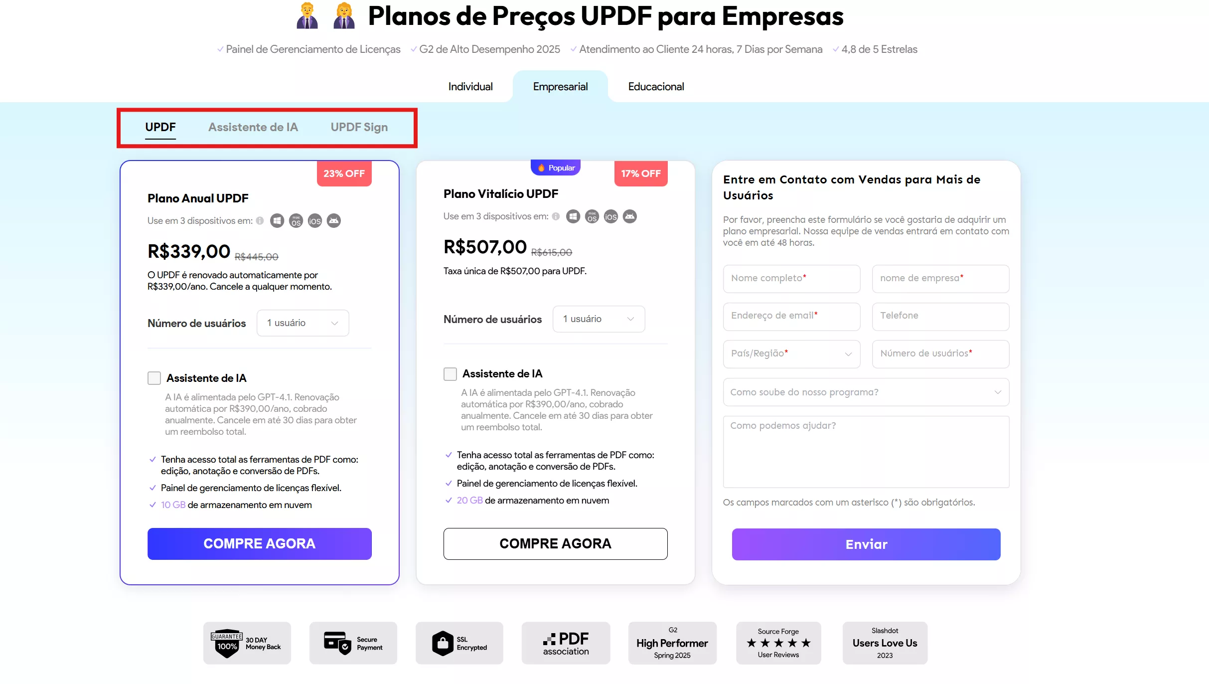 compra do Plano Empresarial