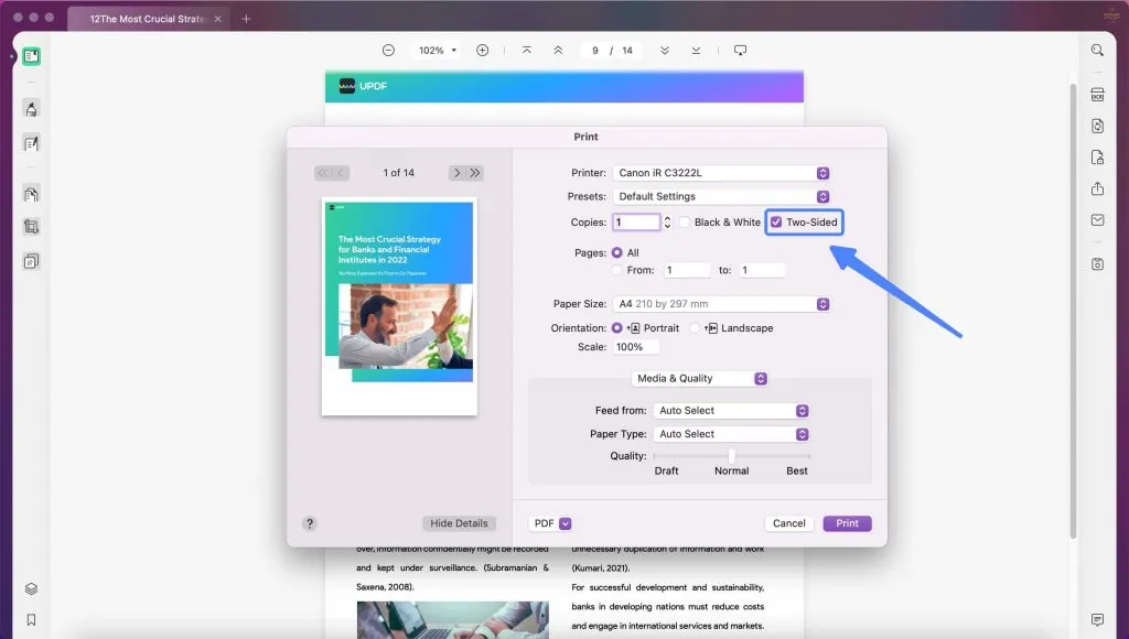 Print two sided PDF using UPDF on Mac