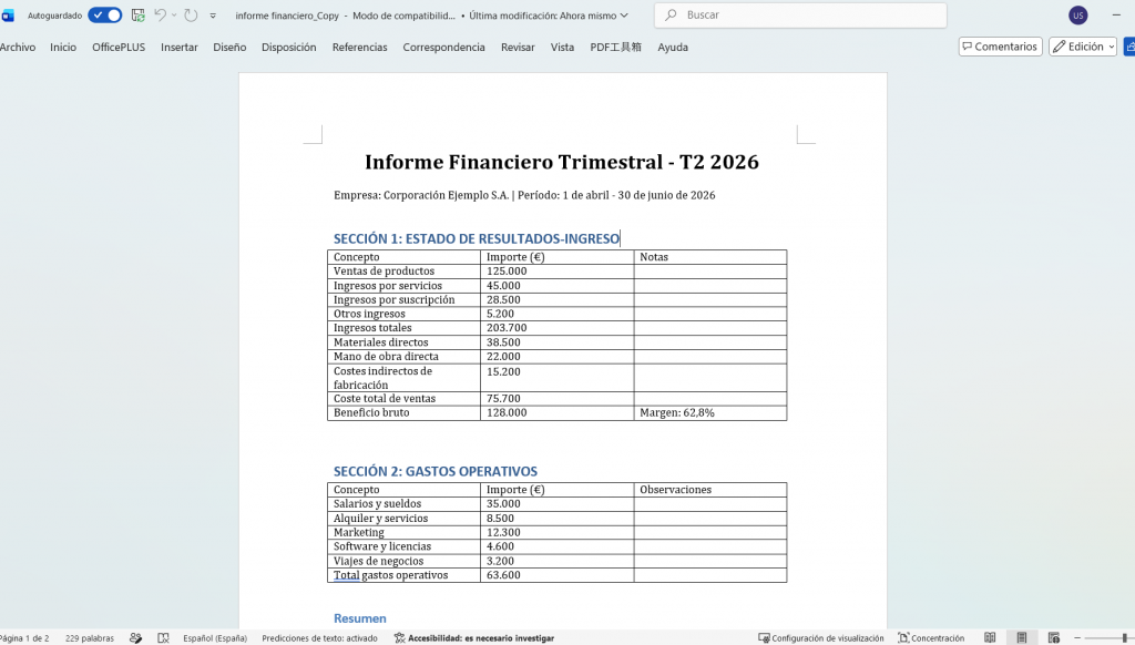 resultados de conversión de pdf a word en updf