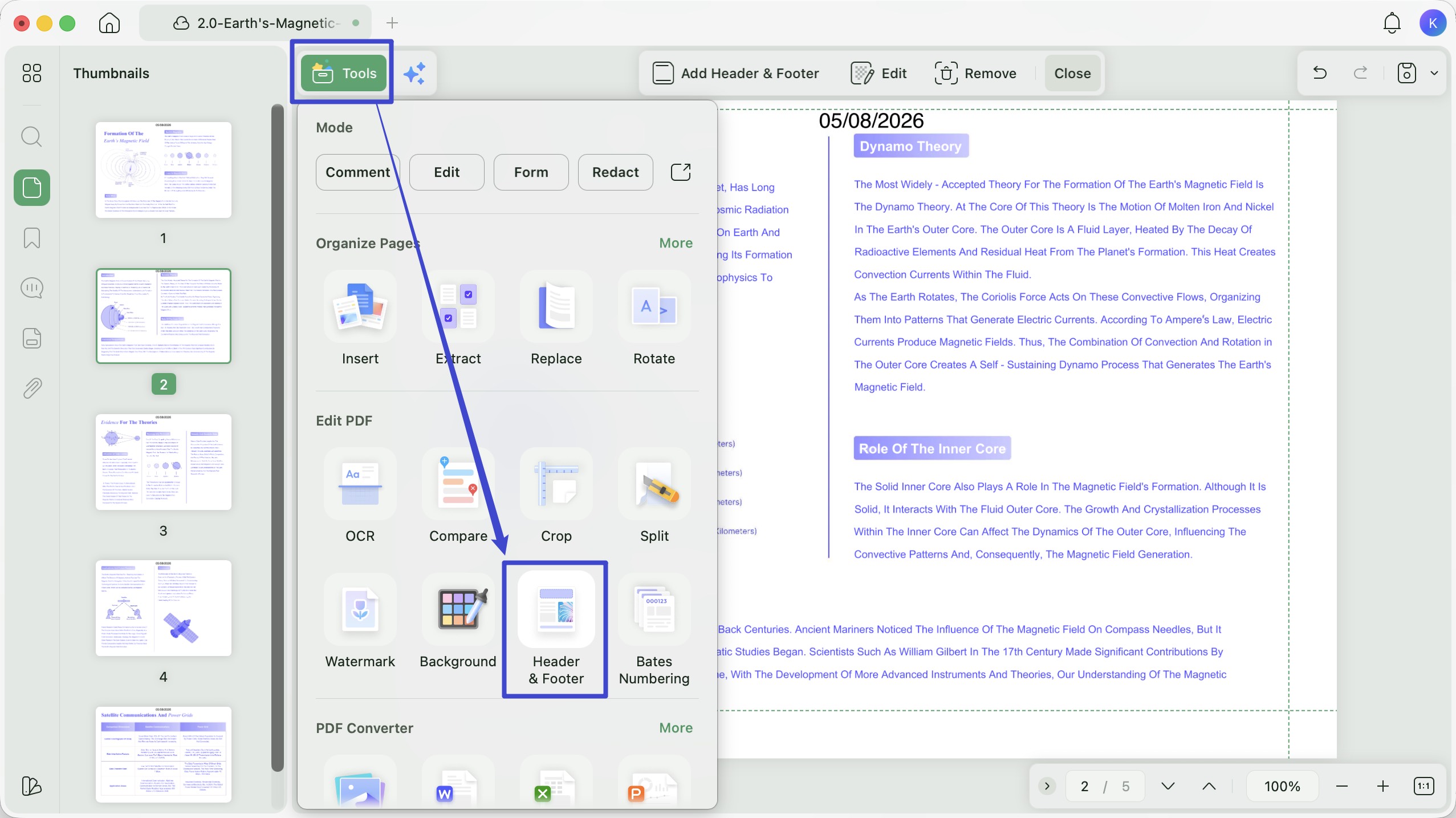 select header and footer on updf