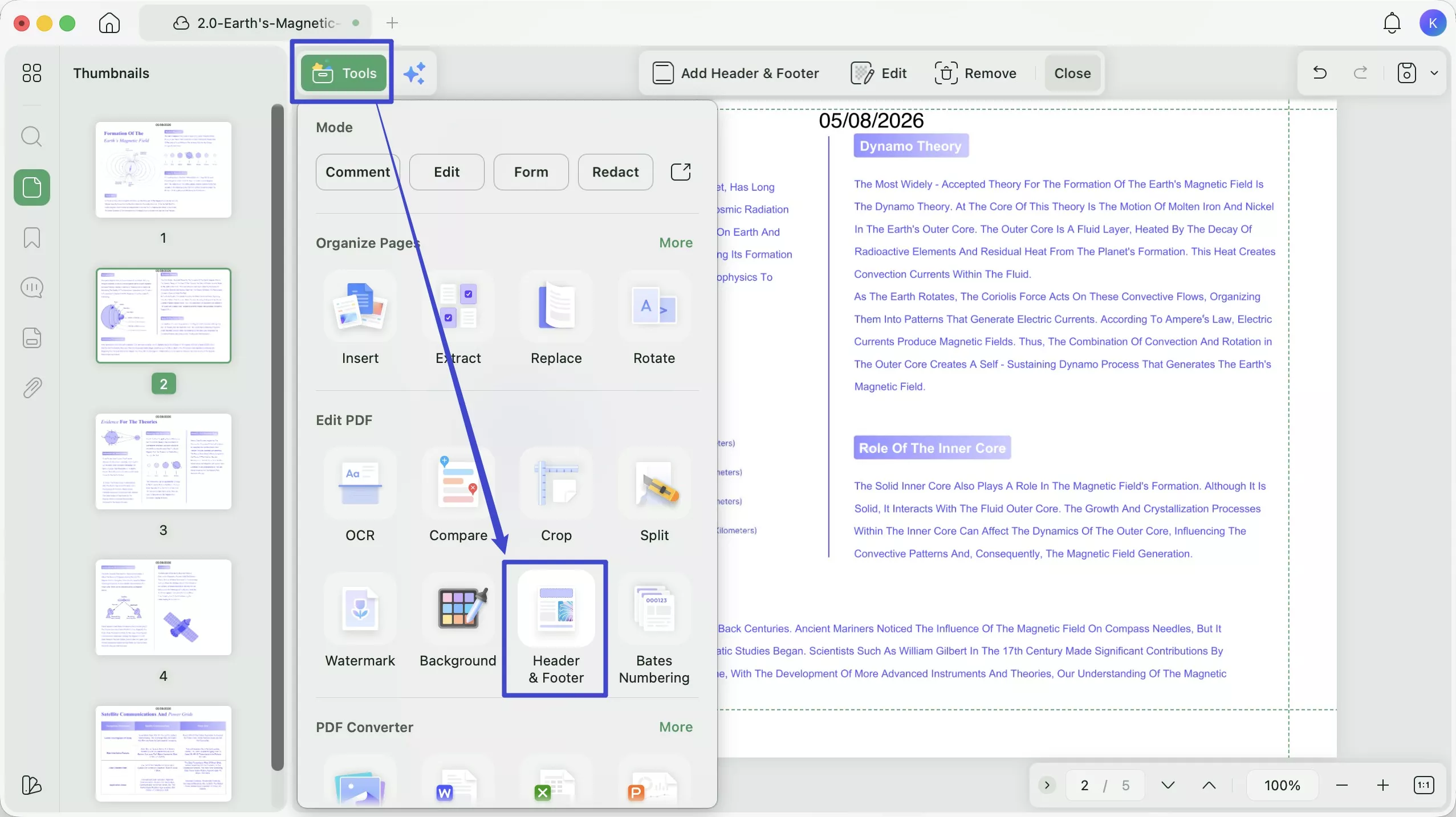 select header and footer on updf