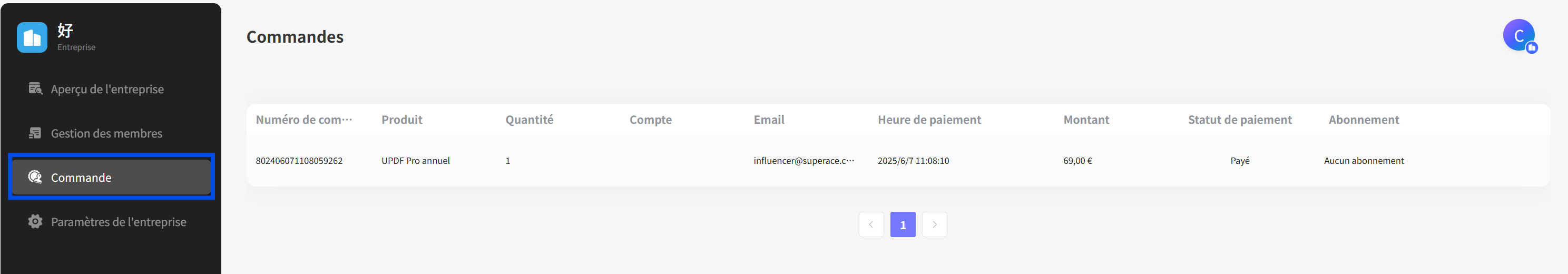 Historique des commandes pour UPDF Enterprise