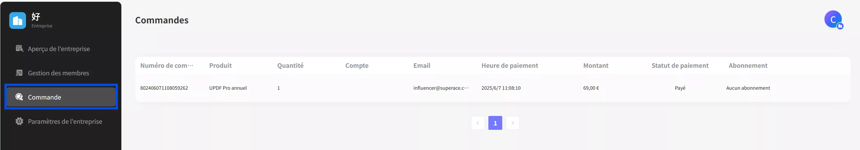 Historique des commandes pour UPDF Enterprise