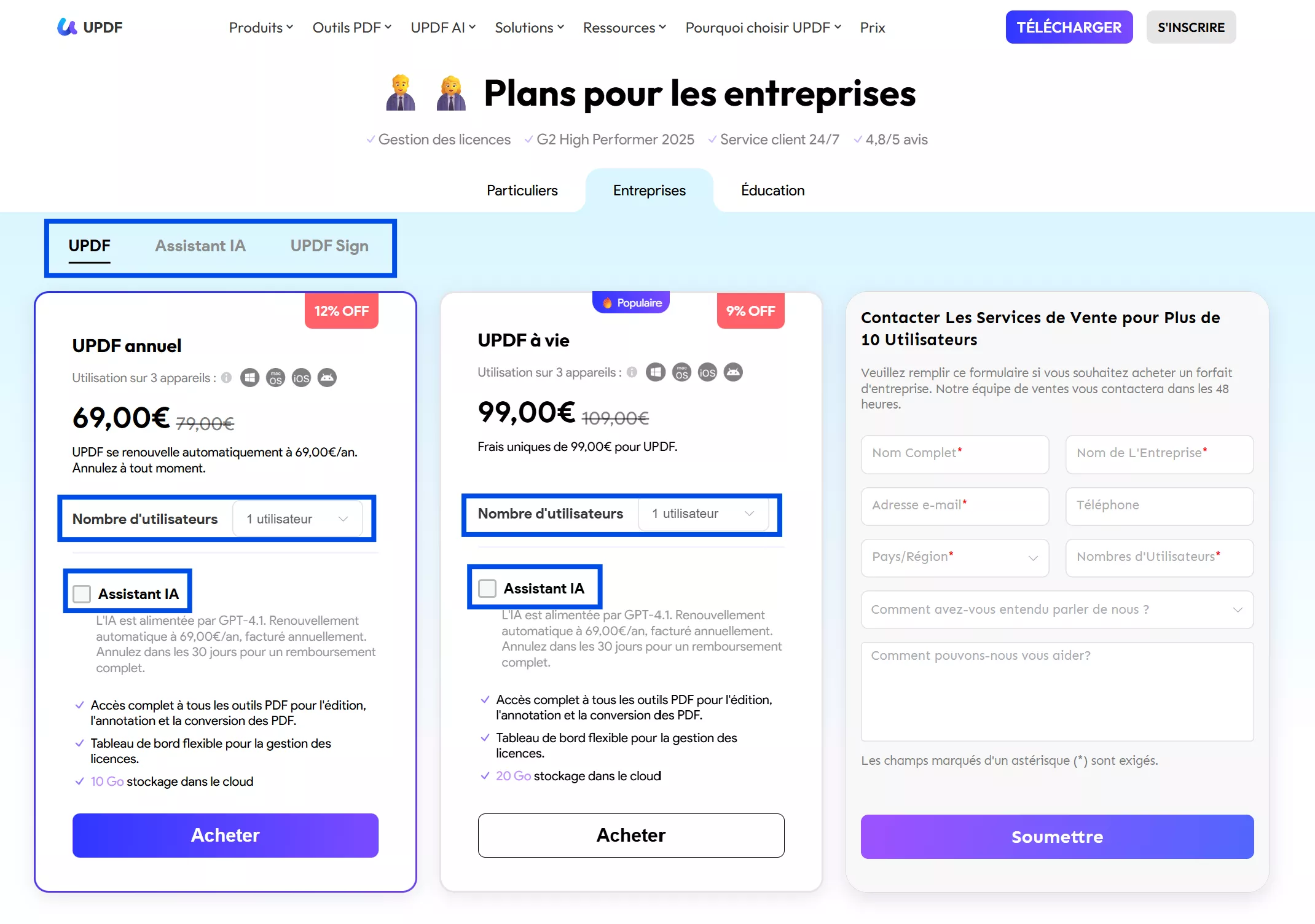 Plan Entreprise UPDF