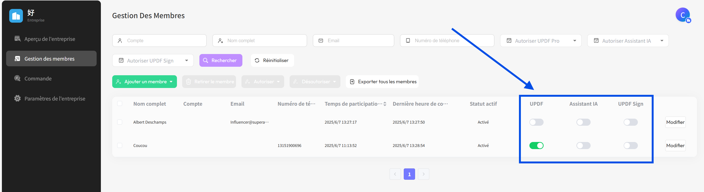 Autoriser et désautoriser les licences