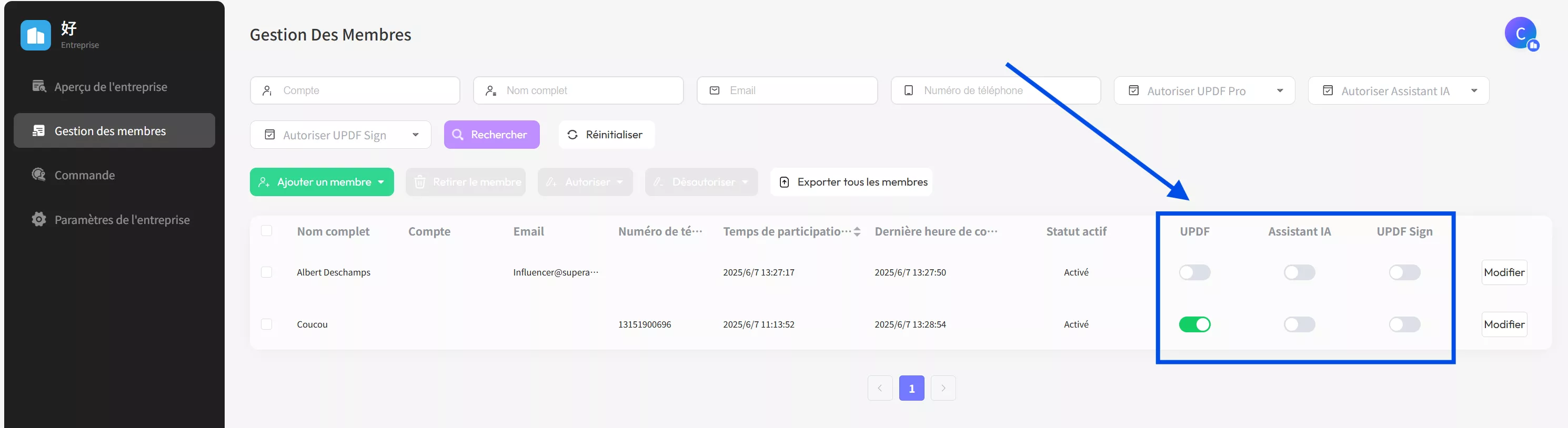 Autoriser et désautoriser les licences