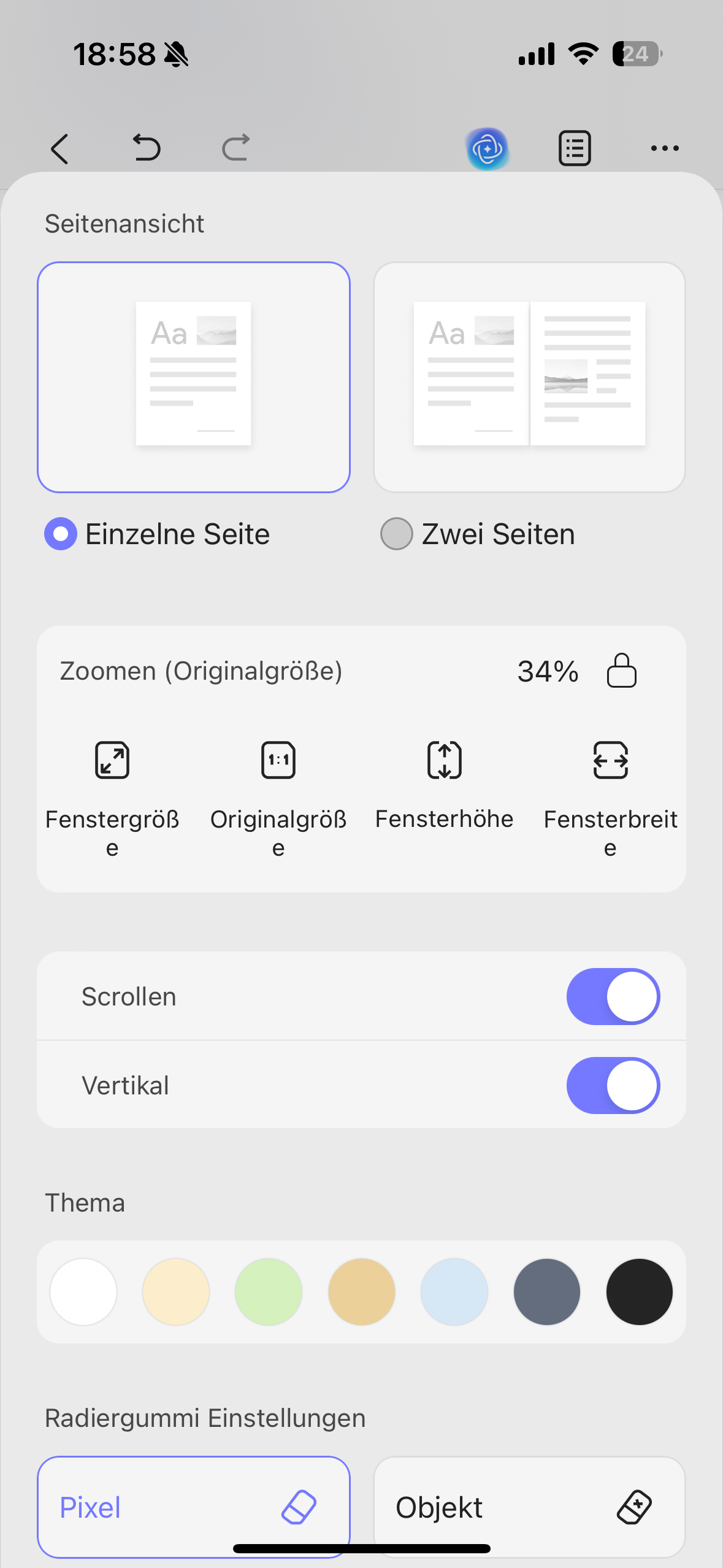 Seitenansicht anpassen iOS