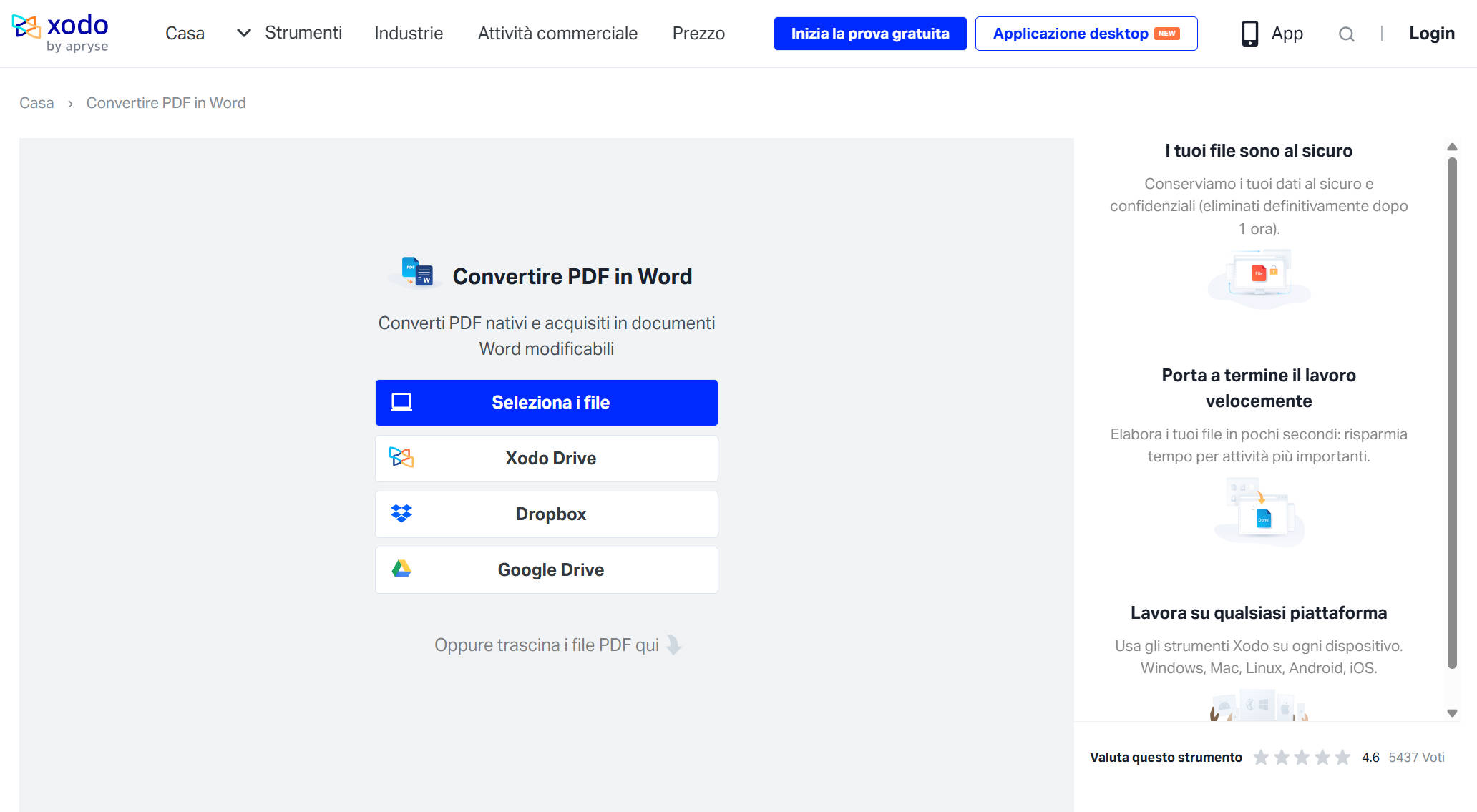 Xodo convertire PDF in Word online