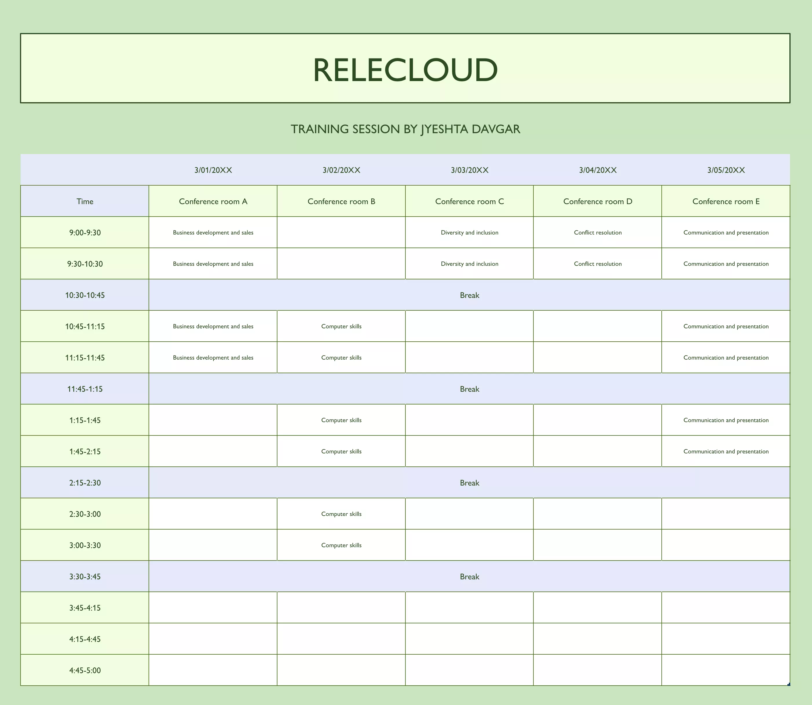 5-day event tasks excel template