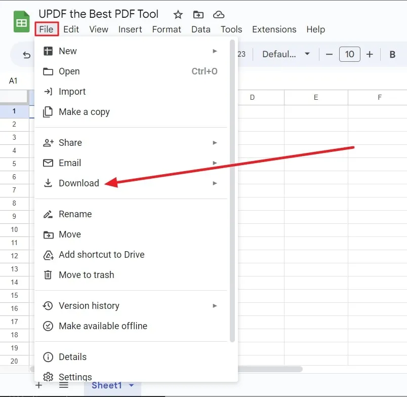 Open Googel Sheets to convert google sheets to excel
