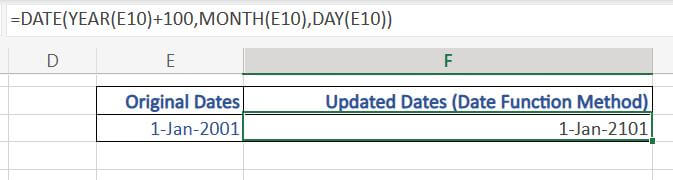Add 100 Years to a Date in Excel