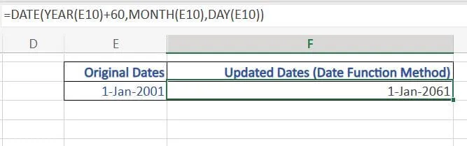 Add 60 Years to a Date in Excel
