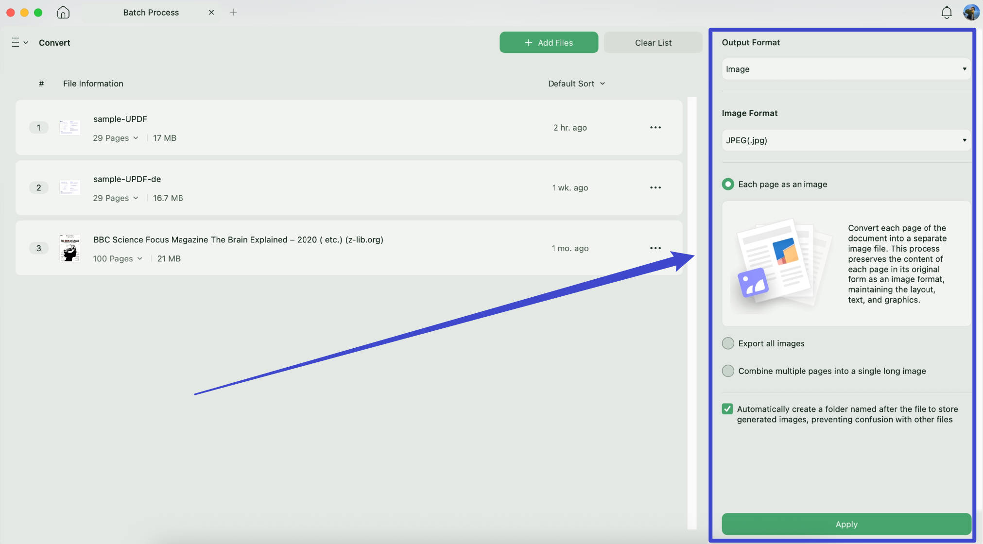 Add files to batch convert with UPDF on Mac