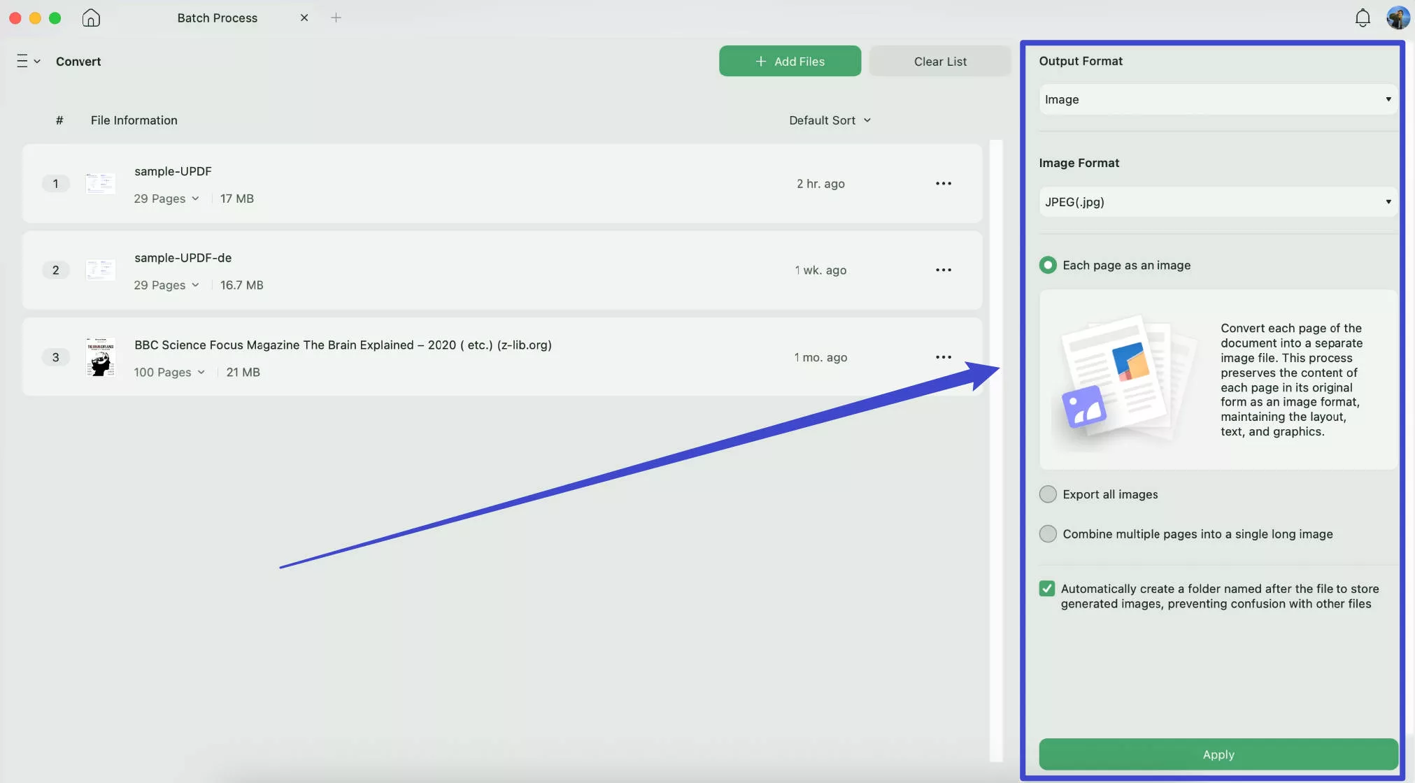 Add files to batch convert with UPDF on Mac