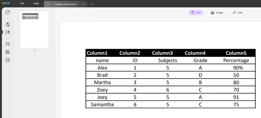 Add text in PDF table