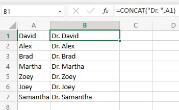 add the same text at the beginning of each cell in the column