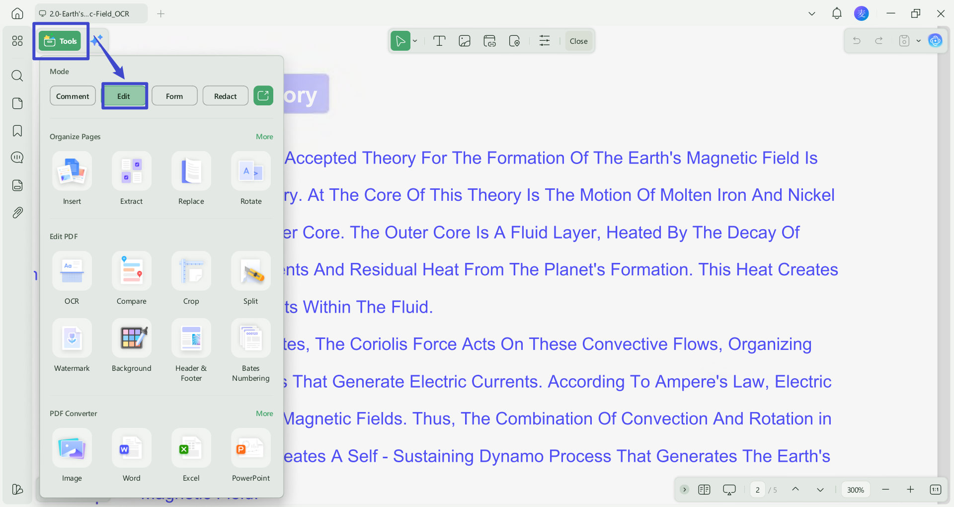 click tools>edit
