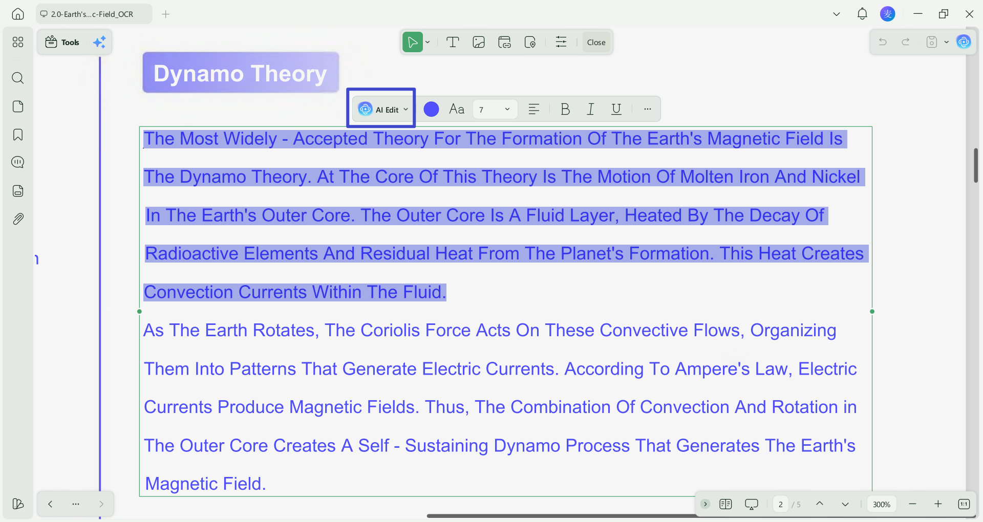click the desired paragraph and select ai editing