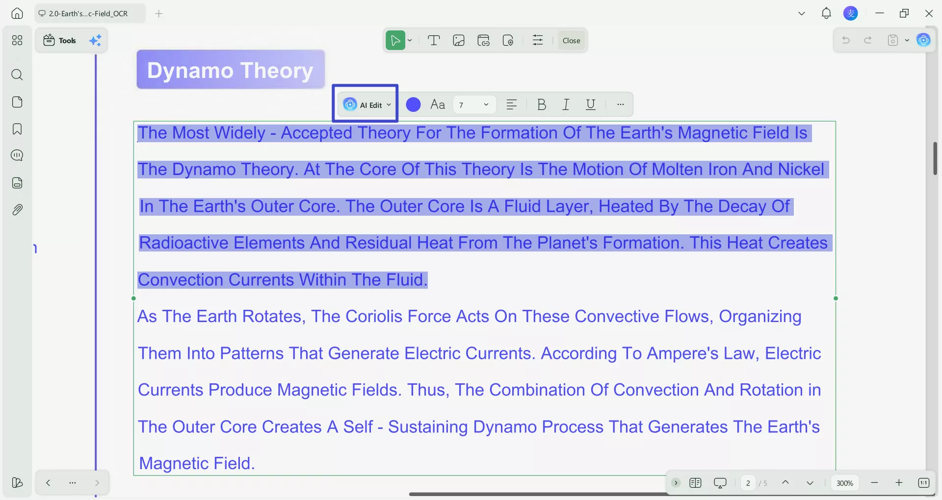 click the desired paragraph and select ai editing