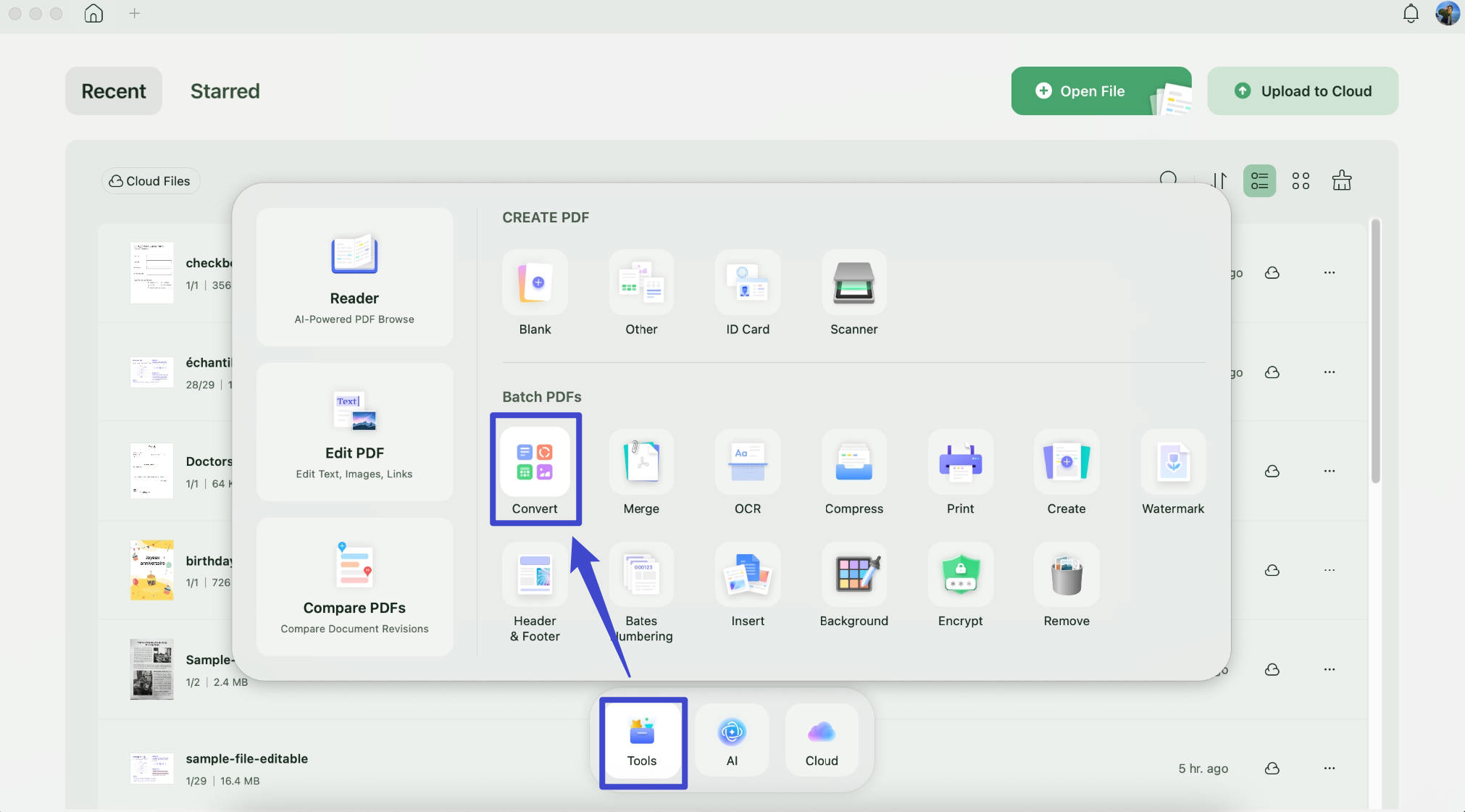batch convert options on updf mac