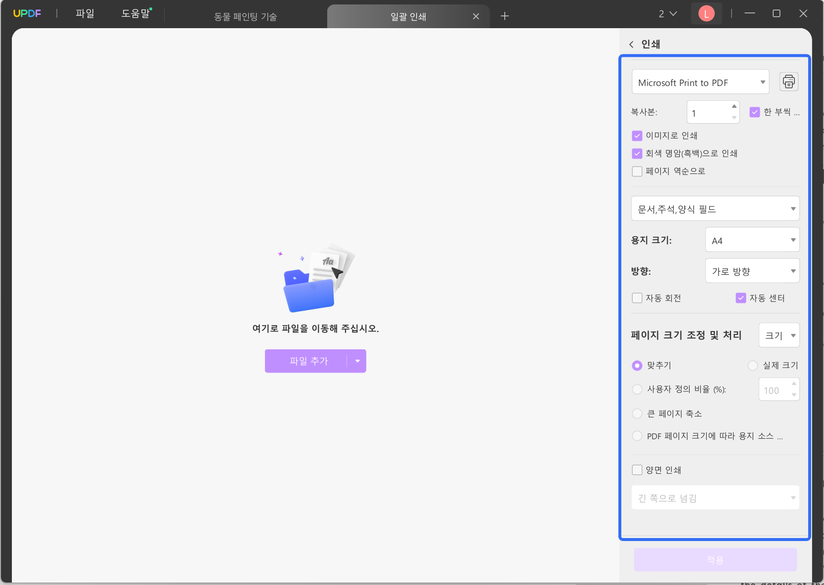 일괄 인쇄 설정