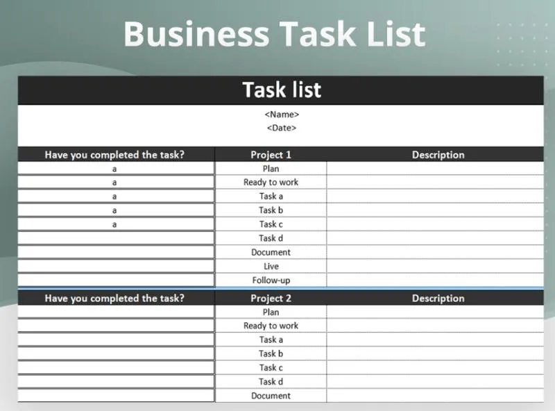 Business Task Tracking Excel Template