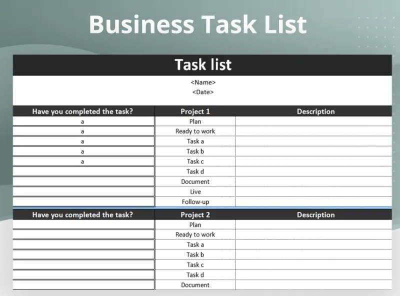 task excel template