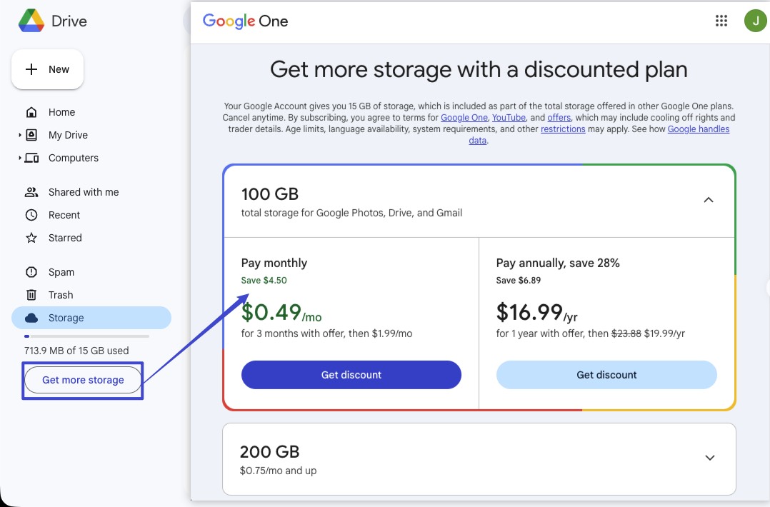 choose a google one plan