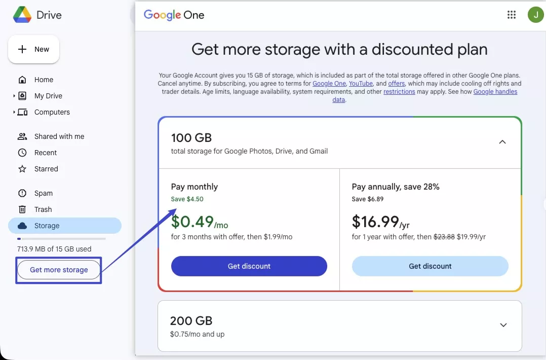 choose a google one plan