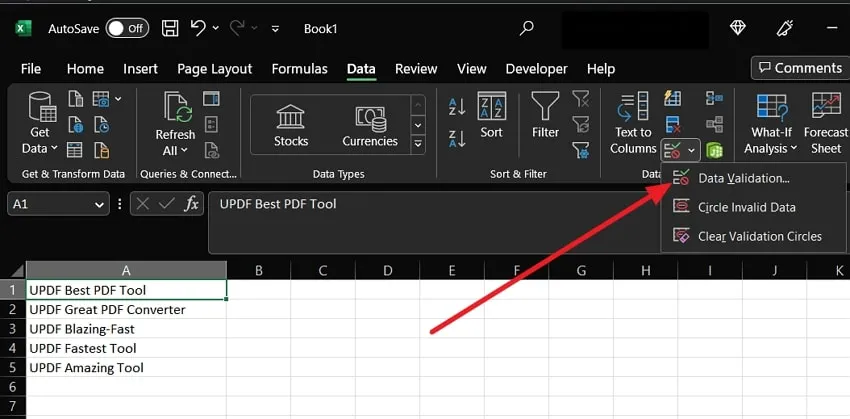 creare un elenco a discesa in Excel