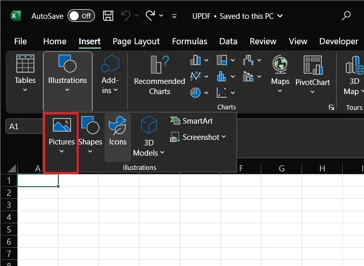 Choose insert pictures in excel