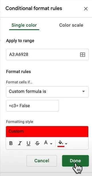 Conditional format rules