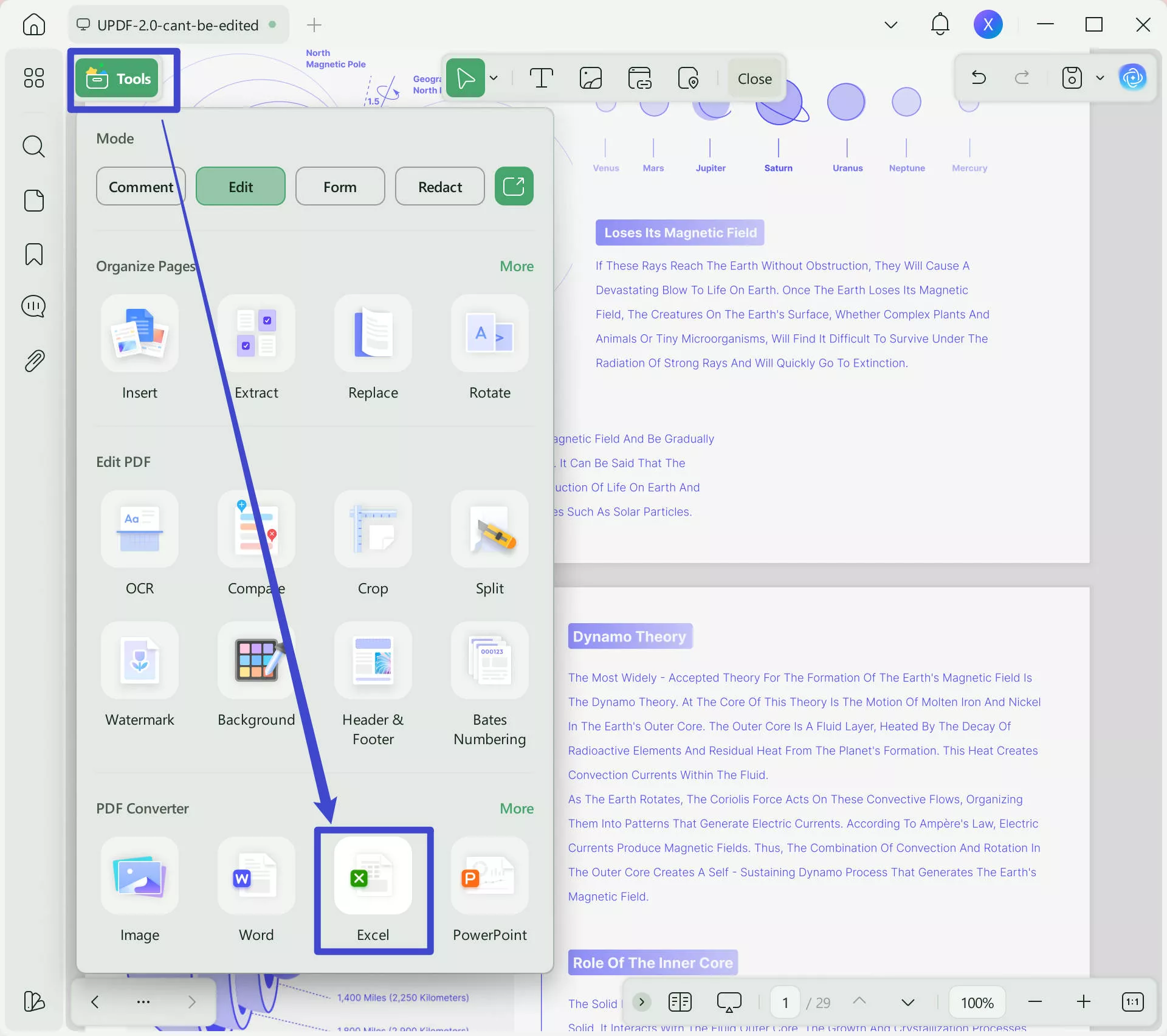 Export PDF to Excel using UPDF