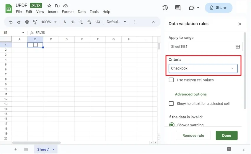 cómo agregar casillas de verificación en Excel usando reglas de validación de datos